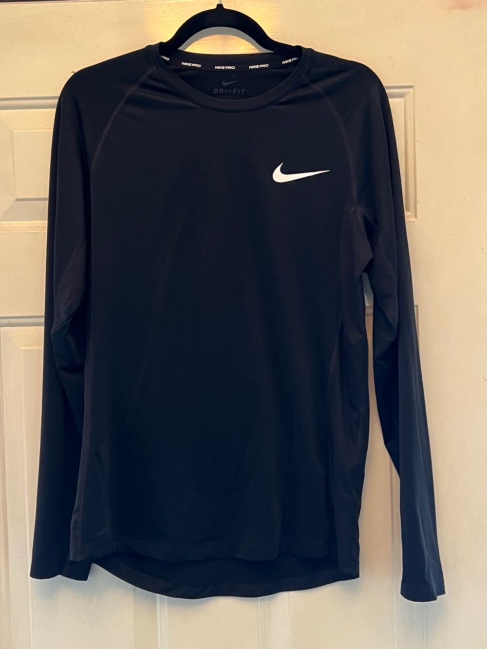 Nike Black Long Sleeve Dri-FIT Training Top with White Swoosh